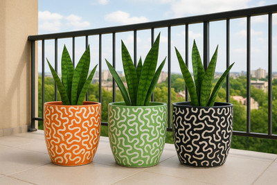 Zeemokad Ceramic Small Size Multicolor Home & Office Pack of-3 Plant Container Set(Pack of 3, Ceramic)