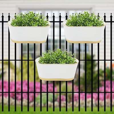 THING MAKER Set of 3 Metal Hanging Planters for Balcony, Railing, Garden & Indoor Use Plant Container Set(Pack of 3, Metal)
