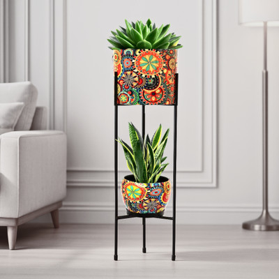 Titir Dual Pot for Plant Holder| Plant Pots with Pot Stand | Indoor Planter for Home| Plant Container Set(Metal)