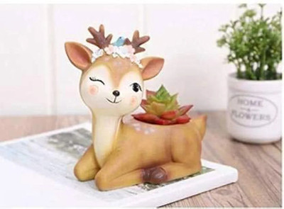 Dhruvkart Handcrafted Resin Deer Creative Succulent Flower Pots Plant Container Set(Poly-Resin)