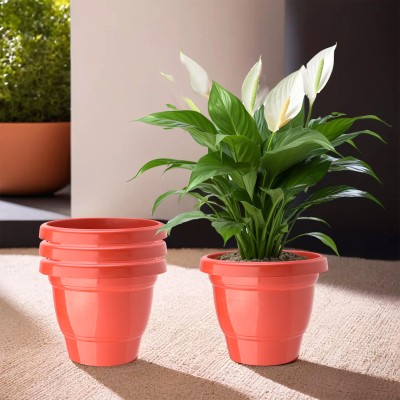 KUBER INDUSTRIES (Pack of 4) 2-Layer Phooldaan Flower Pot for Home Décor (6 Inch) Red Plant Container Set(Pack of 4, Plastic)