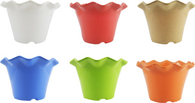 Crafts For You Round Shape Multicolor Small Flower Pot Plant Container Set(Pack of 6, Plastic)