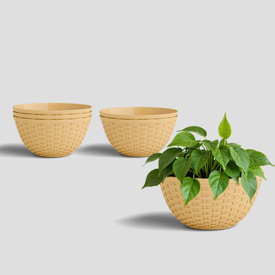 Yuccabe Italia SHERA Chick KTR 10 Inch Plastic Flower Pot Planter Bowl for Home Garden Décor Plant Container Set(Pack of 6, Plastic)