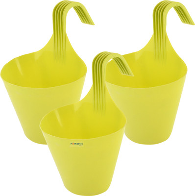 HOMESTIC by Kuber Industries Single Hook Plastic Hanging Flower Pot for Home & Garden|9 Inch|Pack of 3|Green Plant Container Set(Pack of 3, Plastic)