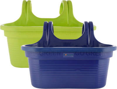 HOMESTIC by Kuber Industries Double Hook Plastic Hanging Flower Pot for Home & Garden|Pack of 2|Blue & Green Plant Container Set(Pack of 2, Plastic)