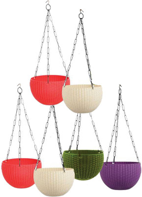 Muddstyles Home Office Garden Hanging Rattan Pot 7.1 Plant Container Set(Pack of 6, Plastic)