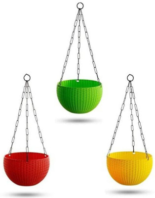 Shubhantraders Hanging Euro Basket Flower Pot Plant Container Set(Pack of 3, Plastic)