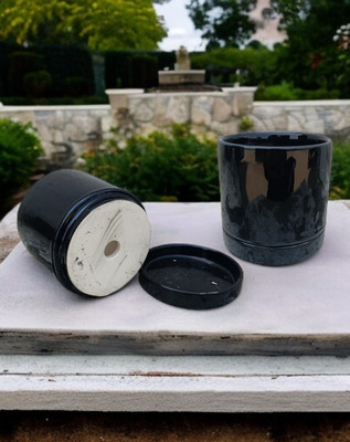 Malaikah Black Round Planter With Tray Plant Container Set(Pack of 2, Ceramic)