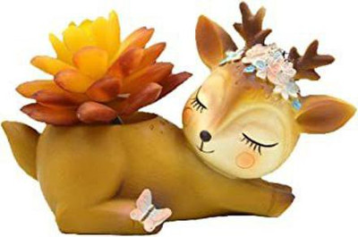 Vermartcraft Sleeping Deer Resin Flower Pot and Pen holder Plant Container Set(Poly-Resin)