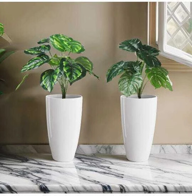 UNIKITCH Tower Planter - 14 Inch Tall Fiber Tower Pot, Durable, Lightweight Planter Plant Container Set(Pack of 2, Plastic)