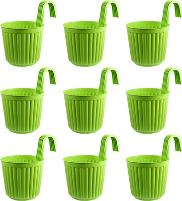Zobby High Quality Plastic Hook Railing Pots / Hanging Plant Container Set(Pack of 9, Plastic)