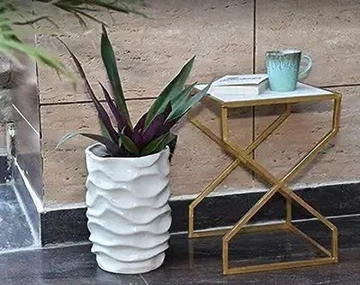 Niyara white cylinderical look pot Plant Container Set(Ceramic)