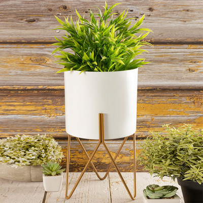 Metalsmith Elegant Table Planter With Stand For Indoor Plants And Flowers (Med, Pack Of 1) Plant Container Set(Metal)