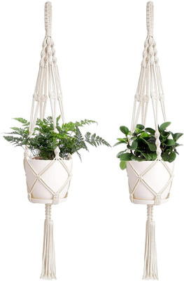 Saaz Macrame Plant Hanger without pot Hanging Plant Container Set(Pack of 2, Fabric)