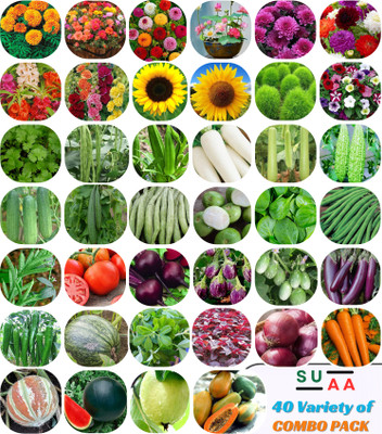 SUAA 40 varieties of Flower, Vegetables & Fruits Combo pack Seed(3325 per packet)