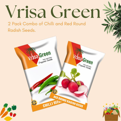 Vrisa Green Spicy Chilli and Crisp Red Round Radish Seeds for Your Garden Seed(50 per packet)