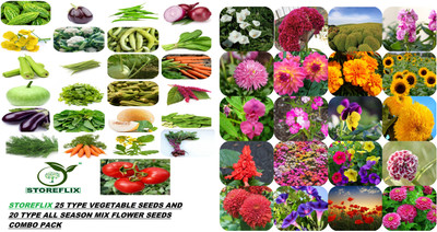 STOREFLIX 45 variety(20flower and 25 vegetable) seeds combo pack with instruction manual. Seed(3500 per packet)