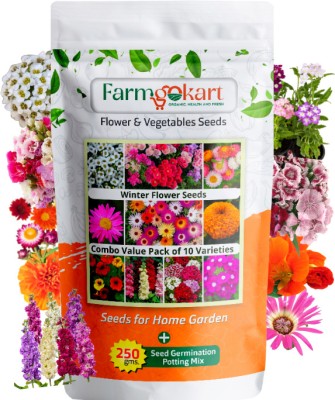 farmgokart Flower Seed Combo - 10 Varieties + 250 Gms Soil Potting Mix| RFLO-02| Seed(1470 per packet)