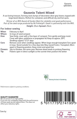 CYBEXIS Flower - RHS Gazania Talent Mixed Seed(50 per packet)