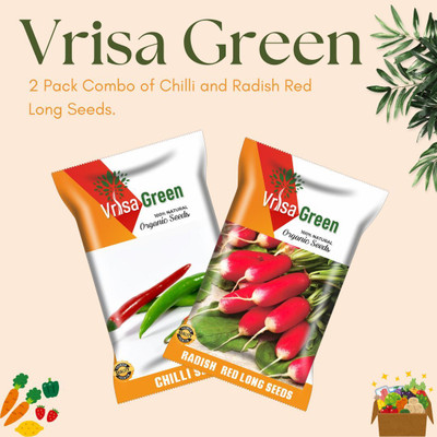 Vrisa Green Fiery Chilli and Crisp Red Radish Seeds for Your Garden Seed(50 per packet)
