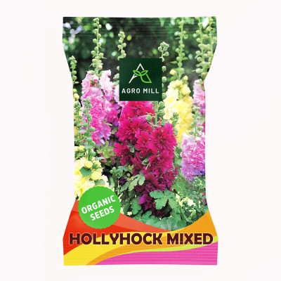 AGRO MILL HOLLYHOCK/ALCEA ROSEA MULTIFLORA DOUBLE MIXED PREMIUM QUALITY FLOWER Seed(30 per packet)