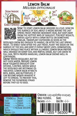 CYBEXIS LXI-56 - Non-GMO Lemon Balm - (2250 Seeds) Seed(2250 per packet)