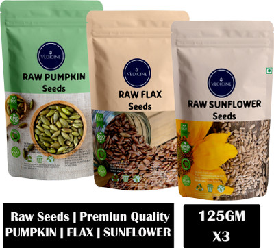 VEDICINE Raw & Unroasted Flax, Sunflower, Pumpkin Seeds (125gm x3) Seed(375 g)
