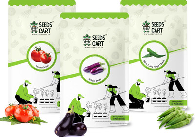 SeedsCart Okra / Bhindi / Lady Finger, Brinjal / Baigan, Tomato Planting Seed(700 per packet)