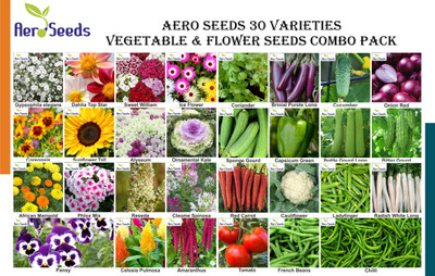 Aero Seeds 30 varieties seeds combo pack with instruction manual. Seed(30 per packet)