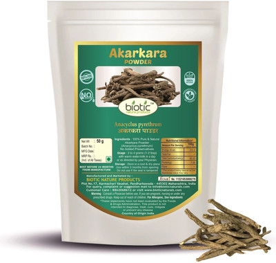 biotic Akarkara Root Powder (Anacyclus Pyrethrum) Pellitory Root 50gm Seed(50 per packet)