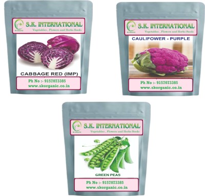 SK ORGANIC Vegetable Seeds F1 Hybrid Cabbage Red-Cauliflower Purple And Green Peas Seed(150 per packet)