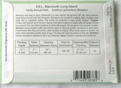 VibeX XLL-1 - Bouquet Dill Herb - (2250 Seeds) Seed(2250 per packet)