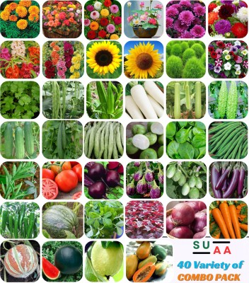 SUAA 40 variety of Combo Flower, Vegetables & Fruits Combo pack Seed(3825 per packet)