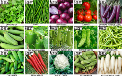 Agrey combo of 15 variety vegetable seeds with instruction manual. Seed(15 per packet)