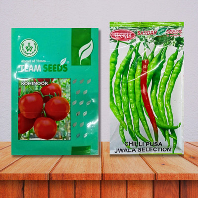 KRASHAK GREEN LONG THIN CHILLI SEED, RED TOMATO SEED Seed(2 per packet)