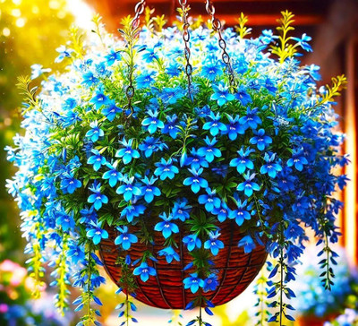NooElec Seeds India Lobelia Blue Cascade Flower Seeds- All Seasons Growing Hybrid Seed(100 per packet)