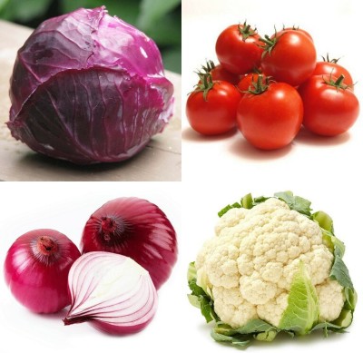 SimXotic Combo of Cabbage Red, Cauliflower, Onion Red & Tomato (GMO-FREE) Seed(4 per packet)