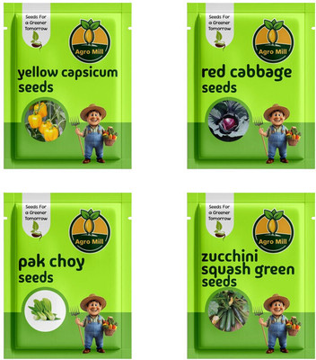 AGRO MILL COMBO OF YELLOW CAPSICUM, GREEN ZUCCHINI, PAKCHOI, RED CABBAGE/ EXOTIC VEGETABLE Seed(4 per packet)