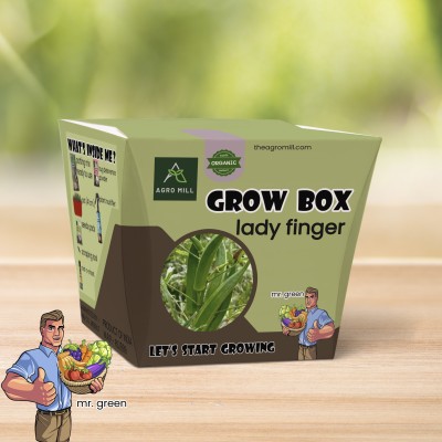 AGRO MILL LADY FINGER GROW BOX|POT,MIX,SCRAPER,ROOT-O-SHOOT,NUTRIFIER,BUG POWDER, Seed(7 per packet)