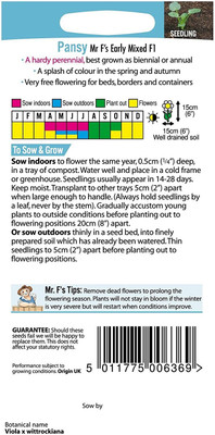 CYBEXIS Flower - Pansy Mr Fs Early Mixed F1 Seed(50 per packet)