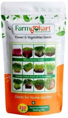 farmgokart |MICROGREEN SEEDS|PACK OF 12 VARIETY + 250 Gms of Seed Germination Mix| Seed(2500 per packet)