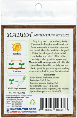 Qualtivate PUA5-A Hybrid Radish Mountain Breeze Seed(300 per packet)