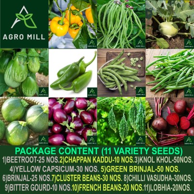 AGRO MILL CHAPPAN,BRINJAL,BEETROOT,VASUDHA,GWAR,BEANS,KNOLKHOL,LOBIA,BITTER GOURD,CAPSICUM Seed(300 per packet)