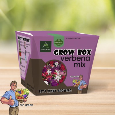 AGRO MILL VERBENA MIX FLOWER GROW BOX|POT,MIX,SCRAPER,ROOT-O-SHOOT,NUTRIFIER,BUG POWDER, Seed(7 per packet)