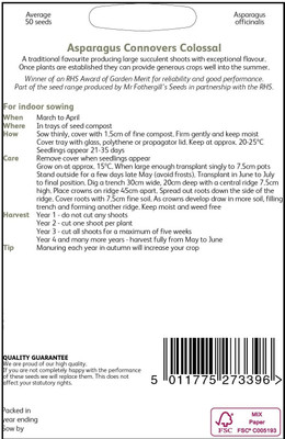 WILLVINE RHS Asparagus Connover's Colossal-[25 Seeds] Seed(25 per packet)
