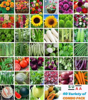 SUAA 40 variety of Combo Flower, Vegetables & Fruits Combo pack Seed(3575 per packet)