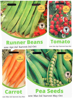 CYBEXIS 4 Varieties of Garden Vegetable Seeds- Runner Bean, Pea, Tomato & Carrot Seed(10 g)