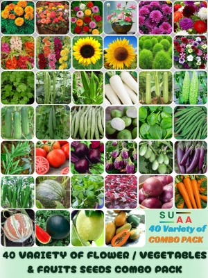 SUAA 40 variety of Combo Flower, Vegetables & Fruits Combo pack Seed(3425 per packet)