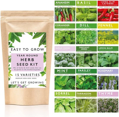 CYBEXIS 15 x varieties of garden herbs and chillis Seed(10 g)