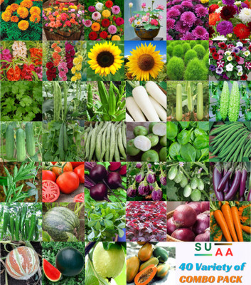 SUAA 40 variety of Combo Flower, Vegetables & Fruits Combo pack Seed(3625 per packet)